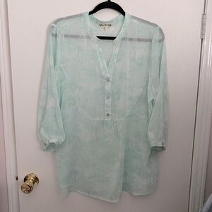 Hope Springs Mint Green Chiffon Blouse Sheer Beachy Pastel Sea Foam Size XL